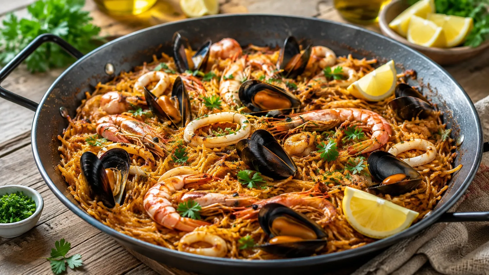 Fideuà facile aux fruits de mer : les bons gestes pour des pâtes dorées et un fond savoureux — recette Espagne